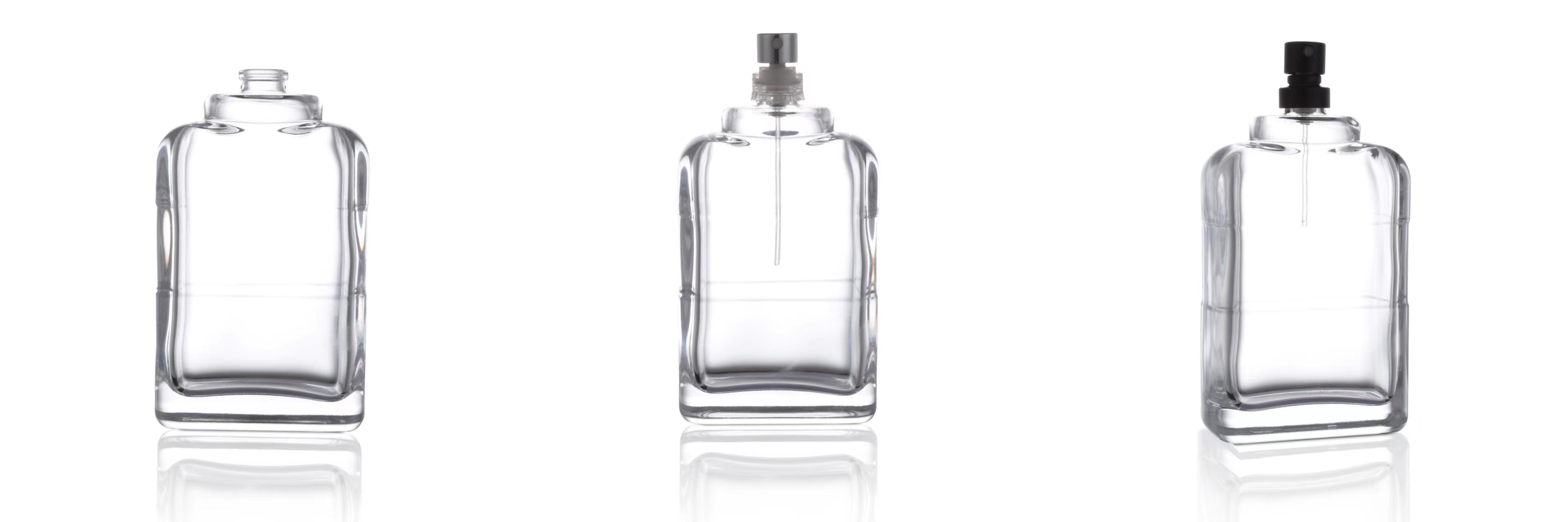 Botella de perfume rectangular transparente de 100 ml